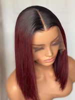 Wholesale Short Bob x6 Lace Front Wig B J Straight Burgundy Human Hair Wigs Brazilian Remy Pre Plucked Ombre Wine Red Density