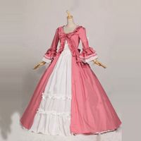 Wholesale Classic Pink and White Gothic Victorian Party Dresses Retro Flare Sleeve Bow European Court Masquerade Period Dress Ball Gowns