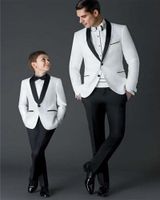 Wholesale Men s Suits Blazers White Shawl Lapel Boy Slim Fit Kids Costume Wedding Dress Groom Tuxedos Children Prom Coat Black Pants