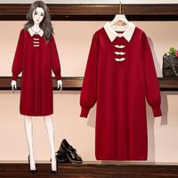 Wholesale Casual Dresses EHQAXIN Autumn Winter Plus Size Womens Knitted Dress Fashion Elegant Retro Buckle Mid Length Female Ethnic Style M XL