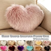 Wholesale Pillow Case Faux Fur Sheepskin Cover Love Heart Shaped Sofa Cushion Solid Colour Beds Pillowcase Valentines Day Home Decor D30