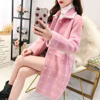 Wholesale Casual Dresses Winter autumn mink velvet woman s cardigan sweater loose mid length plaid jacket mended clothing outwear SNOH