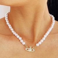 Wholesale Chokers Planet Pearl Choker Necklaces Crystal Rhinestone Beads Necklace For Women Fashion Wedding Link Chain Aesthetic Jewelry