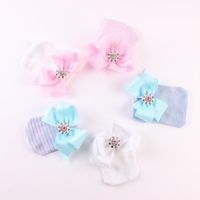 Wholesale Cute Born Baby Girl Boys Soft Bowknot Hats Stripe Caps Beanie Hat Pink Blue White Winter Warm Accessories