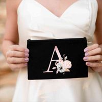 Wholesale Bridesmaid Makeup Floral Letters Cosmetic Bags Pattern Large Bridal Party Make Up Pouch Necessaries Lady Tote