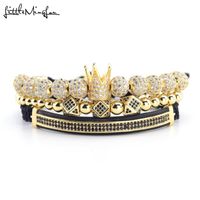 Wholesale Charm Bracelets Set Luxury Gold Crown Pave CZ Polygon Ball Braiding Men Bangles For Jewelry Pulseira Bileklik