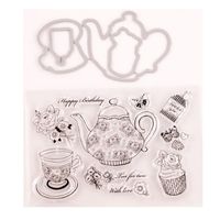 Discount clear stamps card making Painting Supplies Teapot Teacup Cake Flower Transparent Clear Stamp And Cutting Dies Birthday DIY Scrapbooking  Card Making Po Decorat