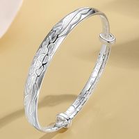 Wholesale America Fashion Style Lady Europe Sterling female lotus Stretch solid full silver wide Bracelet Silver Jewelry mother elder giftGold Nec
