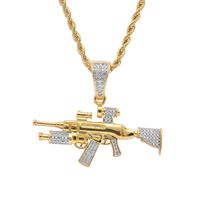 Wholesale Pendant Necklaces Hip Hop Jewelry High Quality Iced Out Chain K Gold Plated Bling CZ Simulated Diamond Hip hop Sniper Rifle Necklace