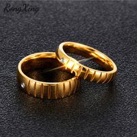 Wholesale Wedding Rings RongXing Classic Blue Gold Color Couples Stainless Steel Female Male Sets Crystal Lovers Promise Gift