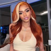 Wholesale Ishow Brazilian Body Wave x1 T Part Human Hair Wigs Orange Ginger Blonde Blue Red Pink j Color Remy Pre Plucked Lace Front Wig For Women Girls All Ages inch