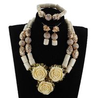 Wholesale Earrings Necklace Elegant White Flower Layers Coral L Dubai Gold Beads African Bead Jewelry Set Nigerian Wedding Party