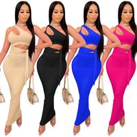 Wholesale Summer Women Piece Dress Solid color bow Dresses Sexy Maxi Skirts Sleeveless Bodycon Skirt Causal Loungewear Bandage Package hip gown Black and Blue DHL Ship