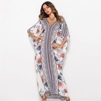 Wholesale Printed Bohemian Women Maxi Dress Batwing Sleeve Holiday Beach Wear Fashion Abaya Dubai Moroccan Kaftan Robe Vestidos Dea Casual Dresses
