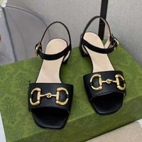 Wholesale Sandals designer retro summer net red horsebit open toe leather round head shallow mouth low heel Roman women s shoes