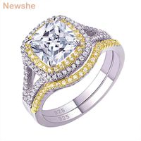 Wholesale she Sterling Silver Halo Yellow Gold Color Engagement Ring Wedding Band Bridal Set For Women Ct Cushion Cut AAAAA CZ