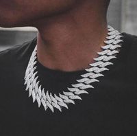 Wholesale 18MM Spike Chain Row Cubic Zirconia Cuban Link Men s k White Gold Plated Hip Hop Necklace Fashion Big Heavy Spiked Shaped Jewelry