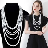 Wholesale AIYANISHI Multilayer Imitation Pearl Bead Necklace Long Knotted Sweater Necklaces for Women Fashion Jewelry