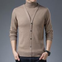 Wholesale Fake Twinset Sweater Men Turtleneck Knitted Pullovers Male Autumn Winter Two Piece Bottoming SweaterMen s Clothing Men s Sweaters