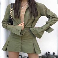 Wholesale Womens Fashion Cool Camo Print Dress Boyfriend Style Mini Dress Flare Sleeve Pleated Short Day Streetwear_QU