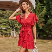 Wholesale Casual Dresses MUICHES V Neck Ruffled Floral Dress Woman French Elegance High Waist Mini A Line Summer Holiday Country Style