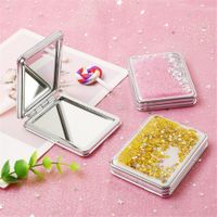 Wholesale Shiny Quicksand Makeup Cute Vanity Foldable Hand Compact Mirror Portable Pocket Mirrors for Girls by ocean