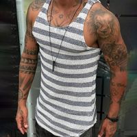 Wholesale Men s Tank Tops Men Vests Summer Sleeveless Shirts Gym Clothing Stripped Sports Casual Fitness Knit Tanks Slim Fit Mens Bodybuilding