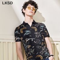 Wholesale LKSD spring men s POLO shirt fashion tropical plant print T shirt streetwear casual men s bottoming shirt tops U01050227