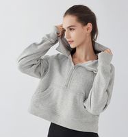 Wholesale Semi Zipper Hoodies Sport Yoga Gym Clothes Women Sweater Loose Fashion Leisure Running Fitness Yoga Casual Thickened Coat