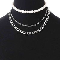 Wholesale 2021 jewelry necklace fashion dinner Pearl Beaded alloy necklace multi layer neck chain