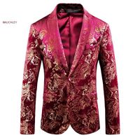 Wholesale Men s Suits Blazers Men Stage Heren Sequin Blazer Mens Rose Gold Printed Jacket Slim Fit Prom Dress XL Large Size Clothes Man