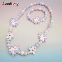 Wholesale Necklaces Pendants Cartoon Colorful Wooden Unicorn Flower Animal Child Sweater Necklace Bracelet Girl s Gifts Children s Jewelry Kids Toys