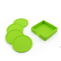 Wholesale Pads Set Silicone Coasters Non Slip Heat Resistant Cup Coaster With Holder For Tabletop Protection Fits Size Drinking Glasses NHE11000