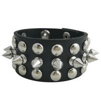 Wholesale Bangle Rock Music Band Genuine Leather Mixed Gender Punk And Gothic Cowhide Bracelet Women Metal Cuff