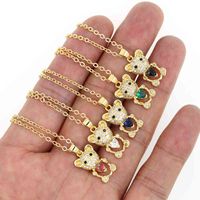 Wholesale Girl Cute Necklace Cartoon Style Bear Shape CZ Pendant K Gold Bling Beads No Fading Pendant Necklace