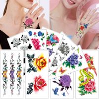 Wholesale 1 piece Temporary stickers Flower rose lily Woman waterproof Red purple Watercolor s Butterfly body tattoo