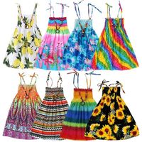 Wholesale Summer Girls Rainbow Beach Dress Bohemian Princess Dresses for Teen Clothes Year with Vintage Necklace Gift