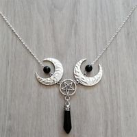 Wholesale Crescent Stone Inverted Pentagram Necklace Moon Satanic Gothic Occult Jewellery Women Gift Fashion Witch Magic Pagan Pendant Necklaces