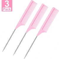 Wholesale Hair Brushes Packs Rat Tail Comb Steel Pin Carbon Fiber Heat Resistant Teasing Combs With Stainless Pintail Pink