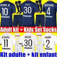 Wholesale With VAT MESSI MBAPPE HAKIMI SERGIO RAMOS WIJNALDUM soccer jersey NEYMAR JR football shirt MARQUINHOS men adult kit kids sets socks