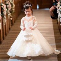 Wholesale Casual Dresses Elegant flower girls ed in long sleeves lace gowns formal wedding es party es for little girls