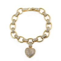Wholesale Bt Christmas Gift Factory Price Customized Fancy Real Gold Plated Bling Love Cuban Link Chain Heart Shape Charm Bracelets