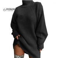 Wholesale Dark Grey Turtleneck Long Sleeve Sweater Dress Women Winter Loose Knitted Dresses Clothes Solid Autumn Wine Red Casual
