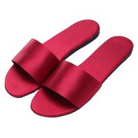 Wholesale Solid Color Slippers For Women Faux Silk Slides Bare Toe Summer Shoes Simple Style Flat Fashion Non Slip Bridal Sandal