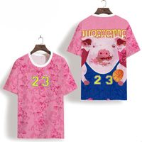 Wholesale Men s T Shirts Summer Pig Cartoon Print Round Neck T Shirt Short Sleeved Ice Silk Plus Size Casual Trend Pink Top Fashion XS XL