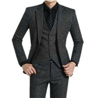 Wholesale Men s Suits Blazers Mens Dark Gray Tweed Pieces Tuxedo Men For Wedding Groomsmen Sets Herringbone Jacket Vest Pants