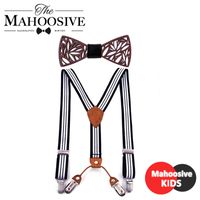 Wholesale suspenders Wooden kids bow tie for boys Wedding matching ironing boards baby Bretels Vlinderdas Set belt