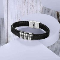 Wholesale Stainls Steel Bangl Personalized Family Name Engraved Braided Leather Bracelets for Men