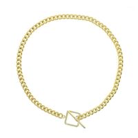 Wholesale Chains Styles Fashion Choker With Gold Cuban Chain Cz Square Toggle Clasp Adjust Necklace For Women Girl Charm Wedding Jewelry