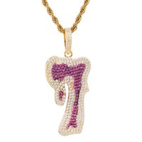 Wholesale Blu OEM jewelry wholale unisex brass micro insert zircon k gold lucky number pendant necklace for hip hop jewelry